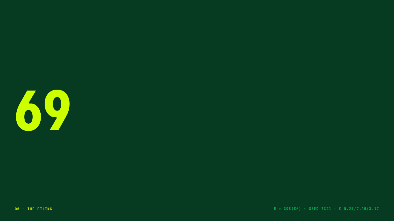 Thumbnail: 69 in acid green on dark green